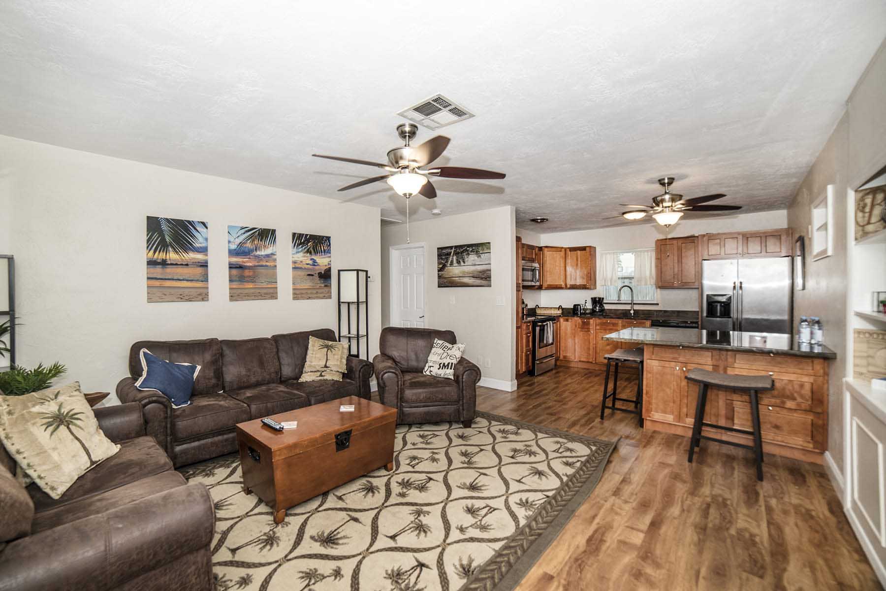 Living room and kitchen of a Footprints Beachside Recovery residence